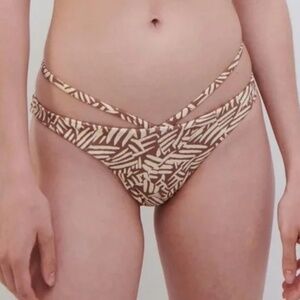 Jonathan Simkhai Cheeky Strappy Bikini Bottom in ﻿Palm Leaf Coffee Print NWT